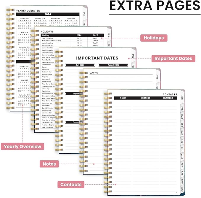 2026 Planner, Aesthetic Weekly and Monthly Planner for Women, Jan 2026 to Dec 2026, Hardcover 2026 Calendar Book with Monthly Tabs, Inner Pocket, Perfect for Office Home School - A4 (8.5" x 11"), Sunset