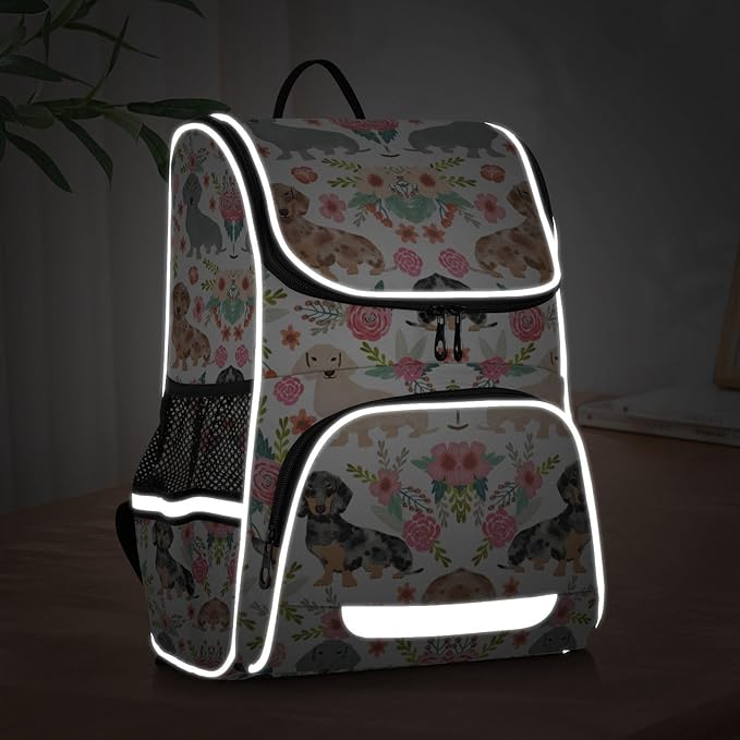 Dachshunds Dog Backpack with Reflective Strip for Kids Boys Girls Elementary School Bag Removable Chest Strap