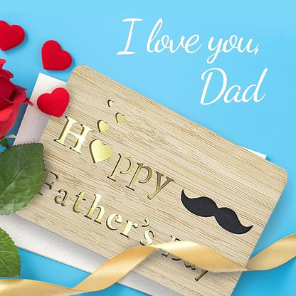 Fathers Day Cards,Handmade Bamboo Greeting Cards,Wooden Thankyou Card,Father's day Card for Dad,Happy fathers day