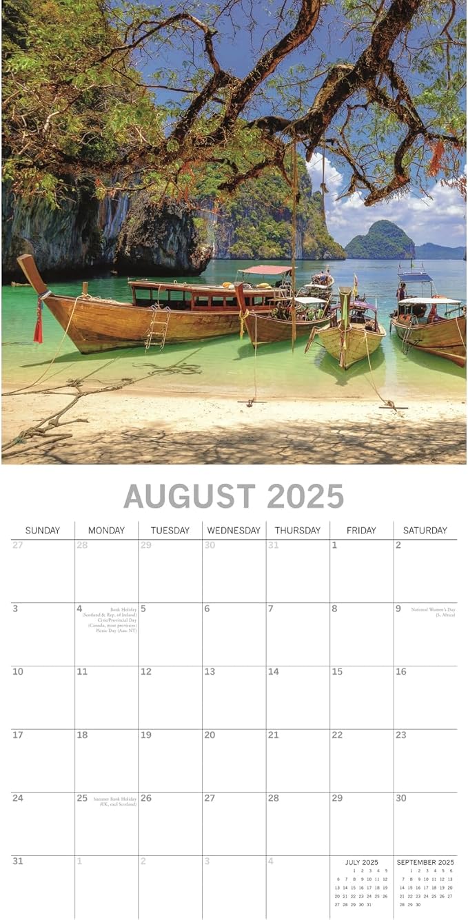 The Gifted Stationary 2025 Square Wall Calendar, Thailand, 16-Month Passport Collection Theme Hanging Calendar with 180 Reminder Stickers, Month Planner for Creative Spaces, 12x12 In