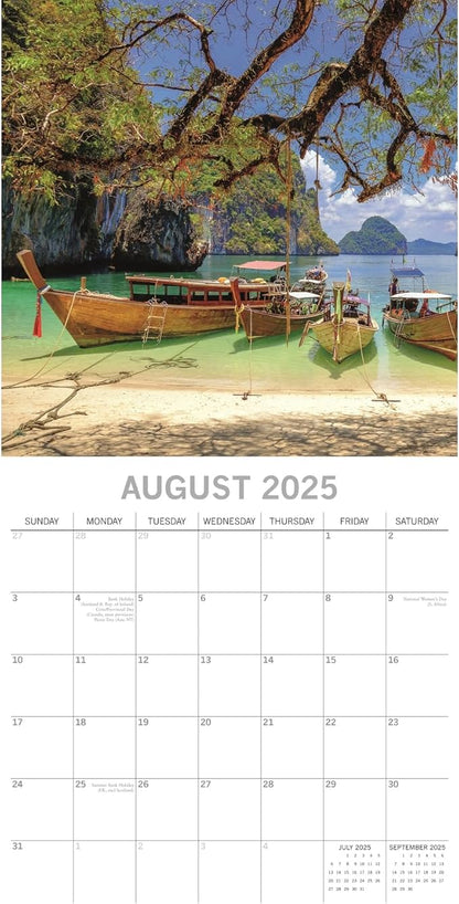 The Gifted Stationary 2025 Square Wall Calendar, Thailand, 16-Month Passport Collection Theme Hanging Calendar with 180 Reminder Stickers, Month Planner for Creative Spaces, 12x12 In