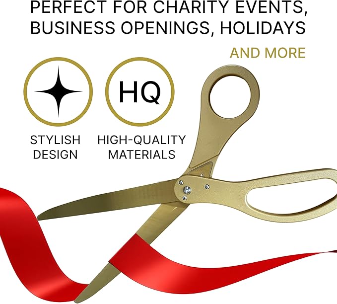 New Edition Grand Opening Scissors – 25'' Scissors Gold with Golden Blades for Ribbon Cutting Ceremony