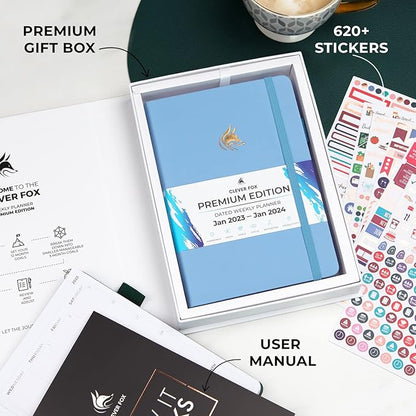 Clever Fox Dated Planner Premium Edition – 2025-2026 Weekly Planner for Planning, Goal Setting & Time Management – Planner Notebook with Habit Tracker & to-do List – A5 Size (Light Blue)