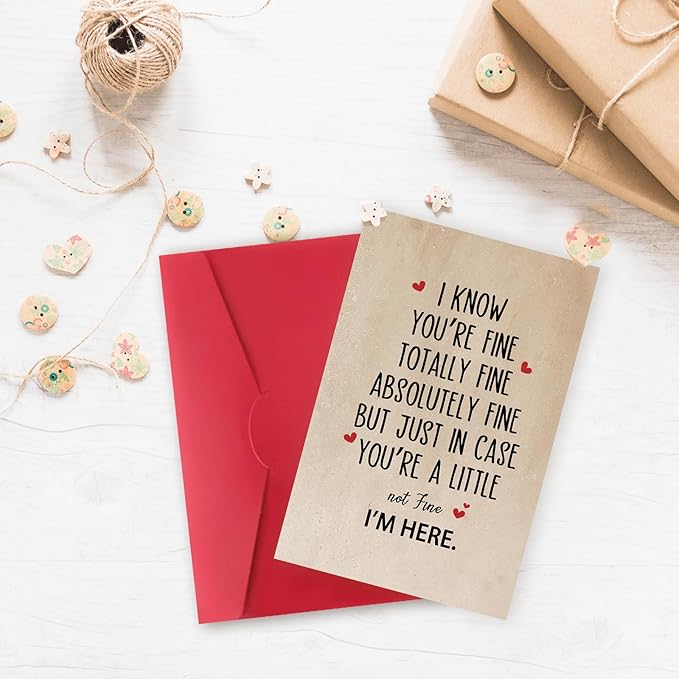Funny Encouragement Card Gifts for Women Men，Warm Thinking of You Cards for Him Her，Get Well Soon Card，Positive Card，Inspirational Cards，Thoughtful You're Totally Fine，I'm Here for You Card