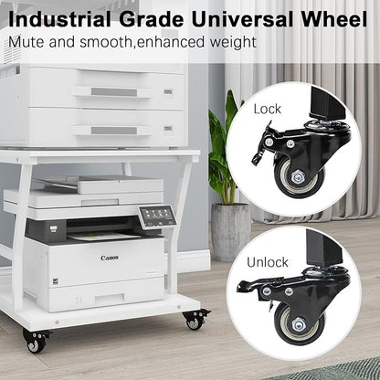 Natwind 2 Tier Large Printer Stand,23.6''x23.6''x23.6'' Heavy Duty Printer Table, Copier Stand, Laser Printer Cart with Paper Storage Shelf,Printer Holder with Wheels for Home Office (White)