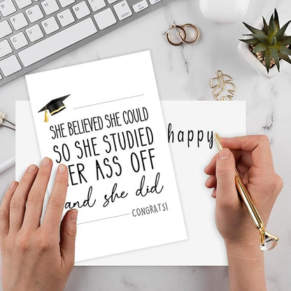 Funny Graduation Card for Her, Unique College Graduation Card for Daughter Granddaughter Niece, Sweet Congrats Graduation Card for Bestie Sister Friend, She Did It Card