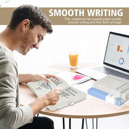 Lined Journal Notebook, 360 Numbered Pages(With page number), Thick Journal for Writing A5 College Ruled Notebook, 100gsm Lined Paper, Leather Hardcover, 5.75'' X 8.38''-1 Pack, White