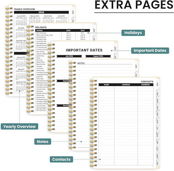 2026 Planner, Aesthetic Weekly and Monthly Planner for Women, Jan 2026 to Dec 2026, Hardcover 2026 Calendar Book with Monthly Tabs, Inner Pocket, Perfect for Office Home School - A5 (6.3" x 8.5"), Mushrooms Grove