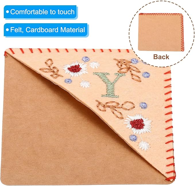 PATIKIL Personalized Embroidered Corner Bookmark, Cute Flower Felt Stitched Triangle Book Mark Page Marker for Women Men Book Lovers Teachers, Pink, Letter Y