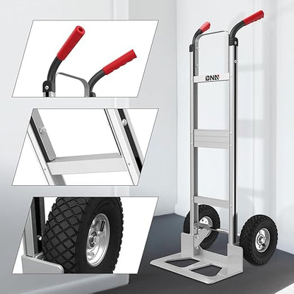 DNA MOTORING Aluminum Hand Truck, 550lbs Capacity Heavy Duty Dolly Cart for Home, Workshop, Office, Warehouse, w/Pneumatic Tire, TOOLS-00749