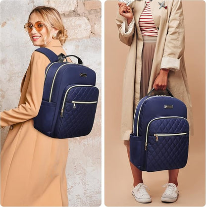 Modoker 15.6 Inch Laptop Backpack for Women, Quilted Work Backpack for Women Bookbag Teacher Backpack, Travel Backpack with USB Charging Port, Backpack Purse for Women Nurse, Blue