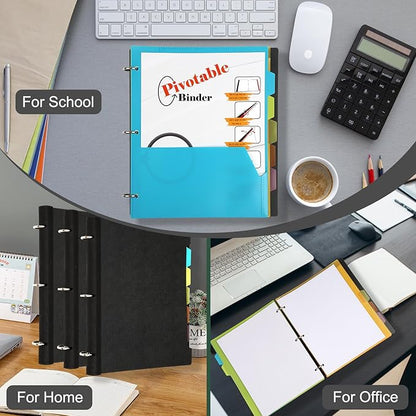 Pivotable Refillable Notebook, 3 Ring Binder Notebooks 1 Inch, Notebook with Dividers and Pockets, Folder Notebook, Flexible Binder, Soft Binders 3 Ring, Foldable Binder- Pink