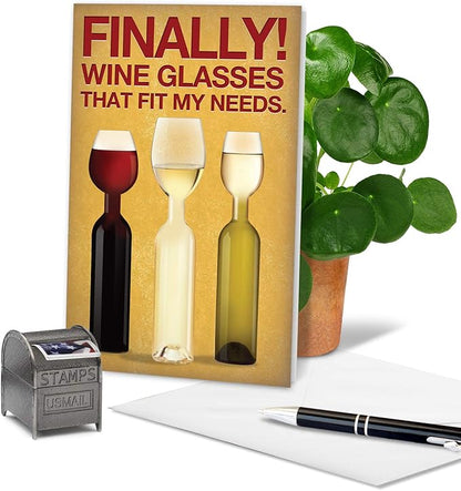 NobleWorks - Funny Happy Birthday Card with Envelope - Colorful Humor Card, Greeting Note - Wine Glass Needs 9978