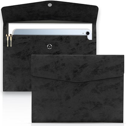 Toplive Document File Folder, Waterproof Thin PU Leather A4 Envelope Folder File Document Organizer Storage Case, Filing Envelope Folder with Magnetic Closure, Ash Black