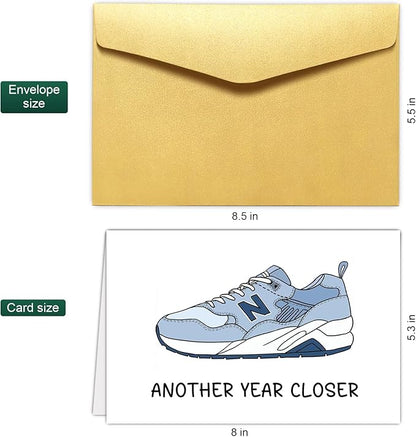 Chenive Funny Old Man Shoes Birthday Card, Humorous Birthday Card for Men, Getting Older Birthday Card for Dad Husband Boyfriend Friends, Another Year Closer Card