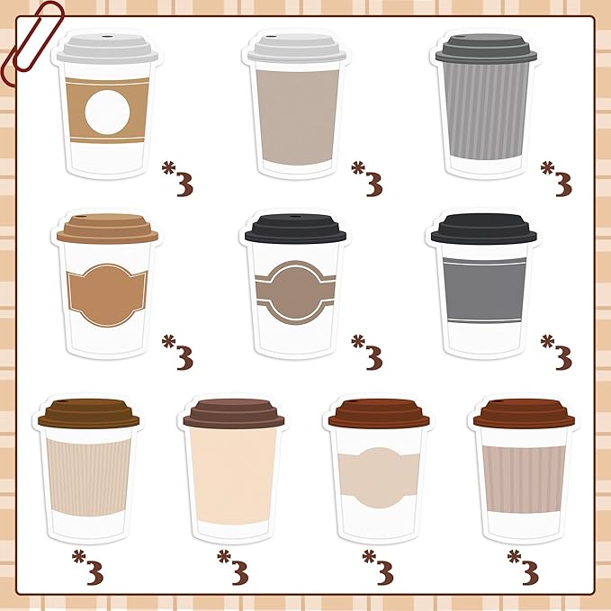 30 Pack Coffee Cup Sticky Notes, Total 600 Sheets, Funny Self Sticky Notepads Memo Pads for Coffee Lover Office School Student Kids Gift Class Reward Birthday Party Favors Goodies Bag Fillers