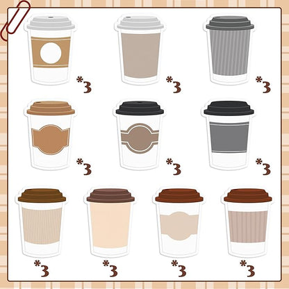 30 Pack Coffee Cup Sticky Notes, Total 600 Sheets, Funny Self Sticky Notepads Memo Pads for Coffee Lover Office School Student Kids Gift Class Reward Birthday Party Favors Goodies Bag Fillers