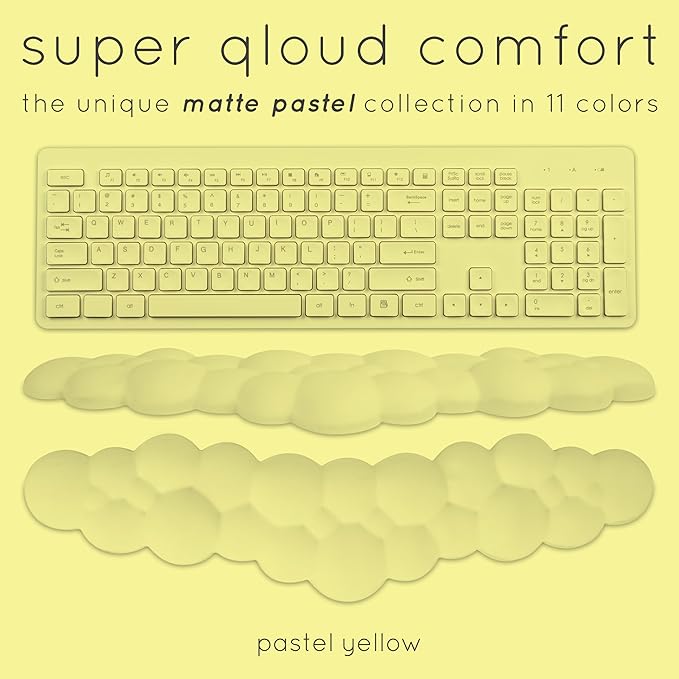 Qloud Cloud Wrist Rest Keyboard Wrist Rest for Computer Keyboard Pad, Cloud Keyboard Wrist Rest, Wrist Pad for Keyboard, Memory Foam, Non Slip Base, Comes with Mouse Pad - Yellow