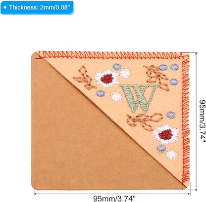 PATIKIL Personalized Embroidered Corner Bookmark, Cute Flower Felt Stitched Triangle Book Mark Page Marker for Women Men Book Lovers Teachers, Pink, Letter W