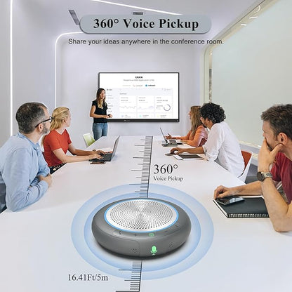 Conference Speaker with Microphone, Silver 360° Voice Pickup Portable Conference Microphone Noise Reduction Bluetooth 5.0 Speakerphone for Zoom, Webex, Home, Office, Online Calling