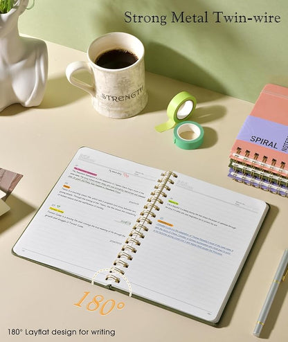 Lined Spiral Journal Notebook, A5 Hardcover Spiral Journals for Women Men, 150 Numbered Pages Spiral Bound Notebook, 100 GSM College Ruled Notebooks for Writing Note Taking 5.75" x 8.38", Olive Green