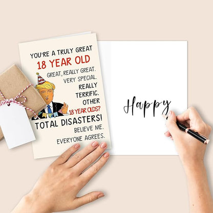 Funny Trump 18th Birthday Card for Son Daughter, Happy Trump 18th Birthday Gifts for Girls Boys, Humorous 18 Bday Decorations for Her Him