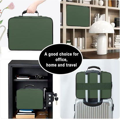 DocSafe File Organizer Bag with Lock,Fireproof Document Organizer Case with Water-Resistant Zipper,3-Layer Portable Travel Home Storage Safe Bag for Laptop,Files,Certificates,Gifts for Him,Green