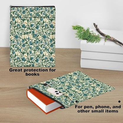Botanical Book Sleeve, Classic Flower Book Covers for Paperbacks, Floral Book Pouch Book Protector, Book Lovers Gifts for Women Girls Her, Book Accessories Book Club Gifts Christmas Birthday Gifts