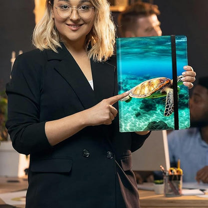 Sea Turtle Padfolio Folder with Clipboard,Portfolios Organizer Clipboards with Storage Clipboard Writing Pad PU Leather Conference Document Organizer with Business Card Holder
