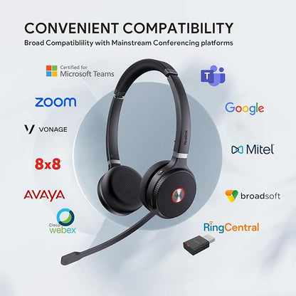 Yealink WH62 Portable Wireless Headset with DECT Dongle, Headset for Teams, Zoom Skype Certified, Office Work Headset with 2X Noise Cancelling Mic, 13 Call Time, 393 ft Range for Computer, Desk Phone