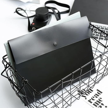 VANRA 5 Pieces A4 Envelopes Folders for Paperwork Plastic Wallets Document Organizer with Snap Button Closure A4 Letter Size (Black)