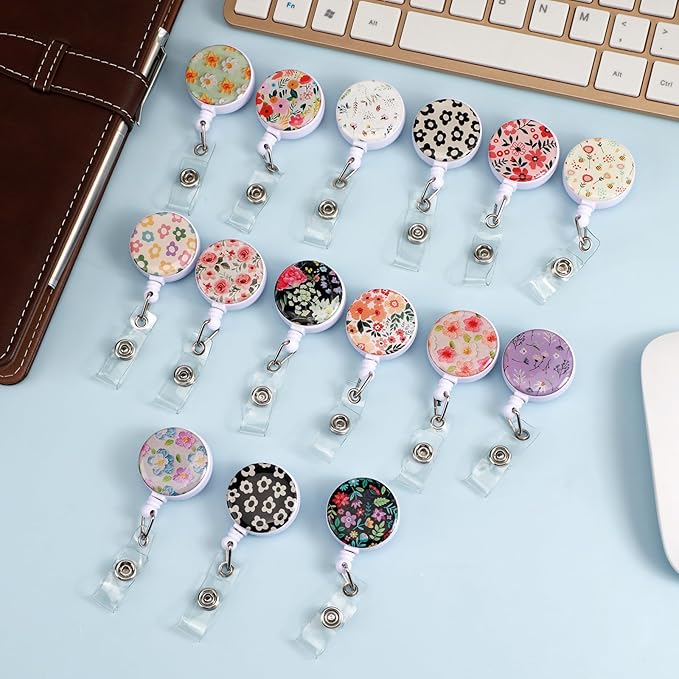 Flower Badge Reels Holder Retractable with ID Clip for Nurse Name Tag Card Nursing for Doctor Teacher Student Employee Office Medical Work 3