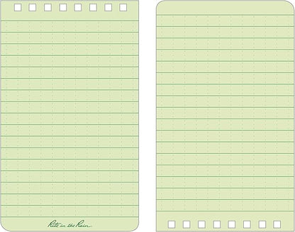 Rite in the Rain Weatherproof Top Spiral Notebook, 3" x 5", Green Cover, Universal Pattern, 6 Pack (No. 935L6)
