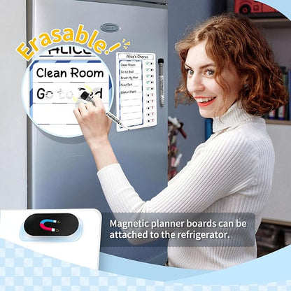 4 Pcs Chore Chart for Kids: Dry Erase My Chores Slider Chart, Magnetic Visual Schedule for Fridge, Kids Daily Checklist - ADHD Tools: to Do List and Routine Chart for Multiple Kids (Blue 4-pack)