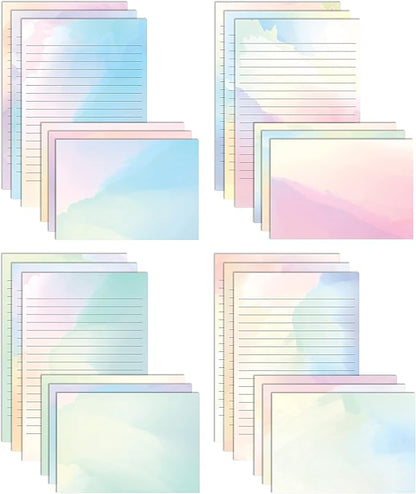 Better Office Products Mini Stationery Set, 100 Piece Set (50 Lined Watercolor Sheets + 50 Matching Envelopes), 5.5 x 8.25 inch, 12 Unique Designs, Double Sided Printing, One Side Lined Paper,