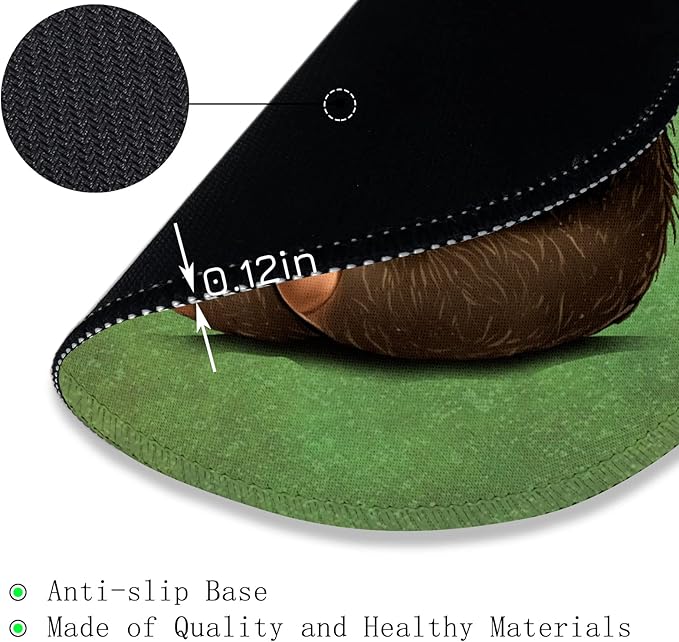 Funny Green Round Mouse Pad Mouse Pad for Desk, Cute Sloth Computer Mousepad with Stitched Edge Non-Slip Rubber Base, Cute Green Home Office Decor Desk Accessories Office Supplies Gift for Women Men