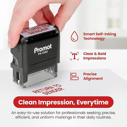 Promot Return to Sender Self Inking Rubber Stamp - Refillable Business Stamper - Work, Coding, Bookkeeping, Ordering, Accounting, Notary, Office Stamps - Red Ink