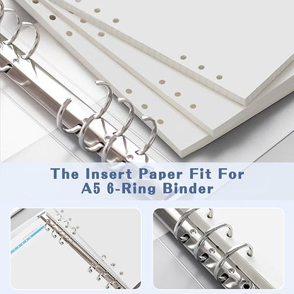 A5 Refills Paper, A5 Binder Planner Loose Leaf Paper,120 Sheets (240 Pages) 6-Hole Notebook Refills for 6-Ring Refillable A5 Ring Binder Notebook Planner, Blank Paper