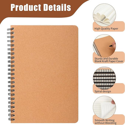 miikoul 100 Packs A5 Spiral Lined Notebooks, Kraft Paper Cover, 8.3"×5.5", 60 Sheets/120 Pages, Ruled Notebooks Bulk, Hardcover Journal Notepad Travel Notebooks for Office and School Supplies