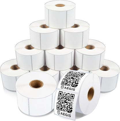 Aegis Adhesives - 2” X 2” Square Direct Thermal Multipurpose Labels for QR Codes, Barcodes, Perforated & Compatible with Rollo, Zebra, & Other Desktop Label Printers (12 Rolls, 700/Roll)