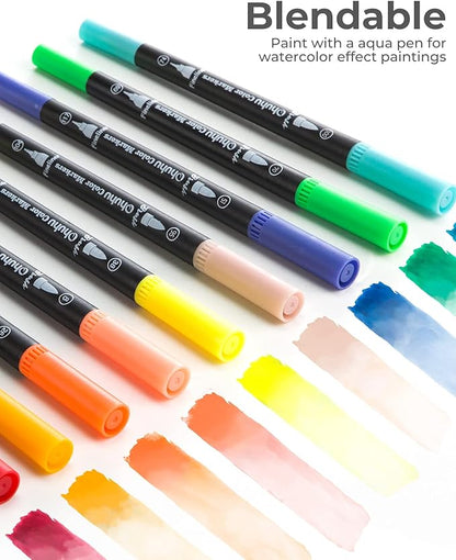 Ohuhu Markers for Adult Coloring Books No bleeding 36 Colors Coloring Markers Water-based Dual Tips Fineliner & Brush Drawing Pens Art Markers for Kids Adults Sketch Journal - Maui - Black