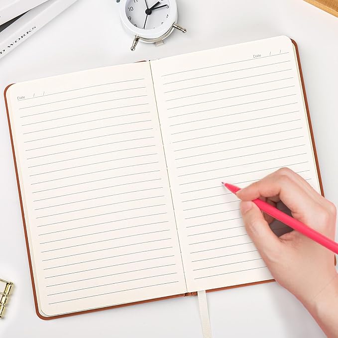 Hardcover Executive Notebooks, 160 Pages Line Ruled Classic Notebook Journal, Leather Notebooks with Pen Loop for Bussiness College Writing (Brown)