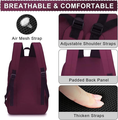 RAVUO Casual Backpack for Women, Water Resistant Classic Basic 15.6 inch Laptop Backpack Rucksack Travel Daypack Bookbag Burgundy