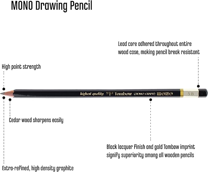 Tombow 51504 MONO Drawing Pencil, 5B, Graphite, 12-Pack