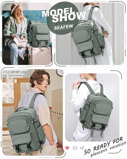 Large Travel Carry on Laptop Backpack for Women Men, Expandable Flight Approved Backpack, Waterproof Sports College bag Casual Daypack for Weekender Business Hiking with Shoe Compartment Light Green