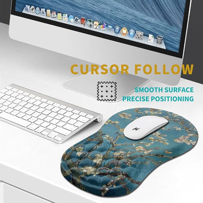 Hokafenle Ergonomic Mouse Pad Wrist Support, Wrist Rest Mousepad for Carpal Tunnel Pain Relief with Integrated Memory Foam Slope Massage Bulge (11.8x7.9 inch,Apricot Flower