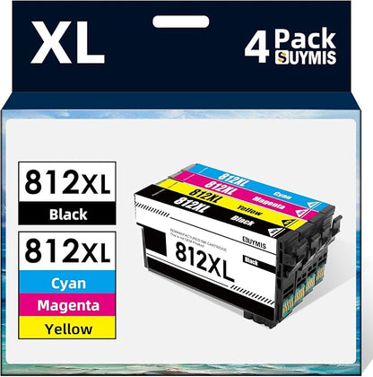 812XL Ink Cartridges with Upgraded Chip Remanufactured for Epson 812XL Ink Cartridges Combo Pack T812 812 XL Ink Work with Epson Workforce Pro WF-7840 WF-7820 WF-7310 EC-C7000 Printer(B/C/M/Y,4 Pack)