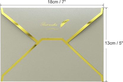 PATIKIL V Flap Envelopes, 10 Pack 7 x 5'' Luxury Style Gold Border Greeting Card Envelope for Invitations Weddings, Silver