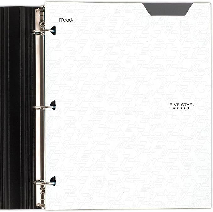 Five Star 2-Pocket Folder, Plastic Folder with Stay-Put Tabs, Fits 3 Ring Binder, Holds 8-1/2" x 11" Paper, White (333420I-ECM)