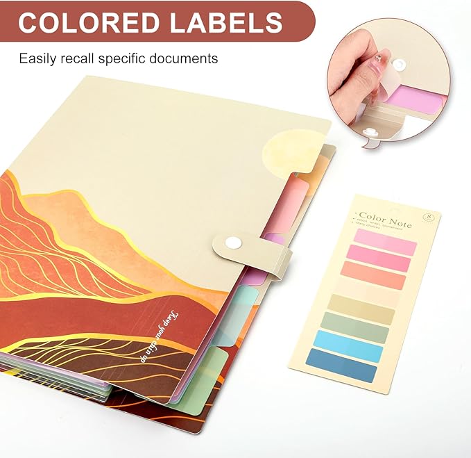 Ddaowanx Expanding File Folder, Letter A4 Size Accordion Plastic File Organizer, 5 Pocket Folders for Documents, Aesthetic Folder with Labels, Paper Organizer for School Office (Bohemian Printed 3)